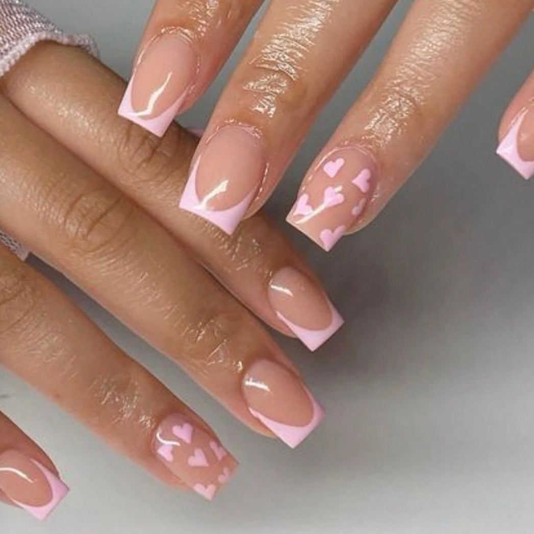 Siopsrl | Art nail set with romantic heart designs and elegant French design Siopsrl