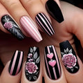 Siopsrl | Artificial nails with romantic roses and heart designs Siopsrl