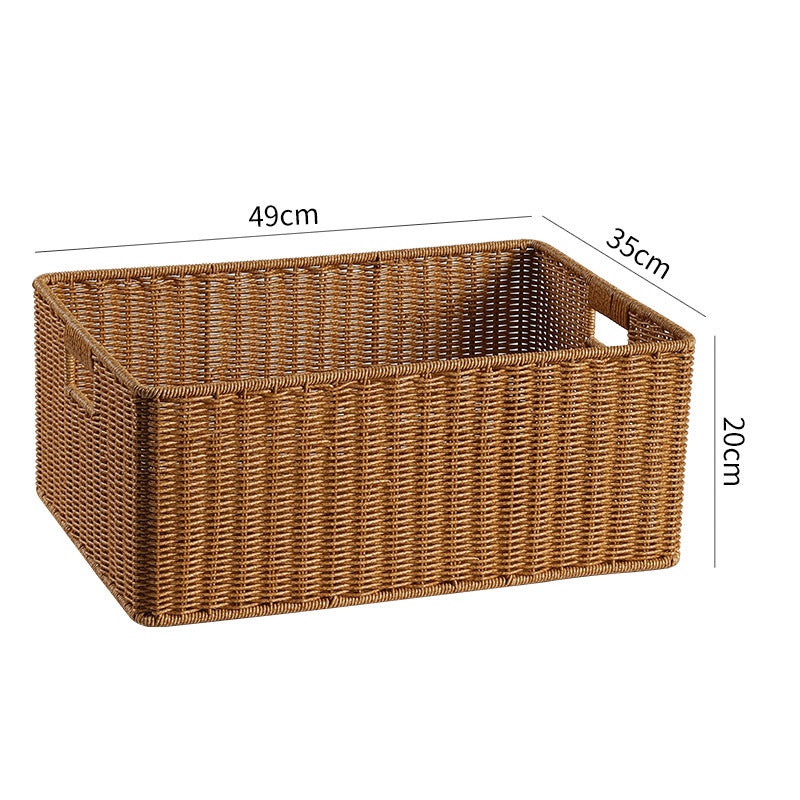 Large Handwoven Rectangular Storage Basket with Cutout Handles Siopsrl