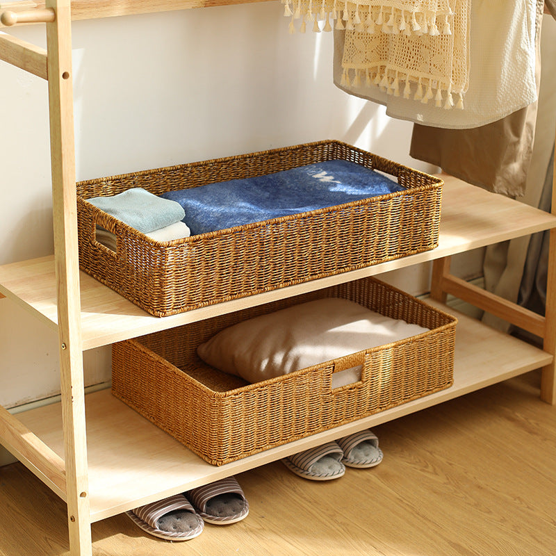 Handwoven Rectangular Storage Basket with Cut-Out Handles Siopsrl