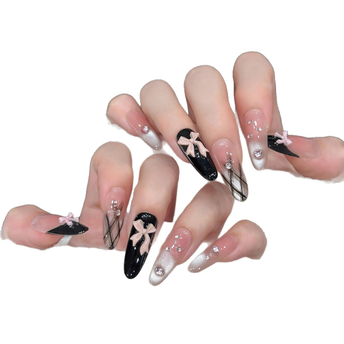 Siopsrl | Artificial nail tips with elegant bows and glitter details Siopsrl