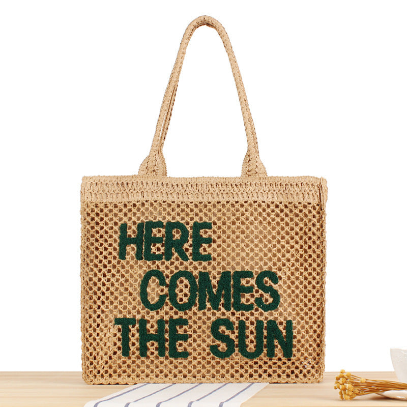 Hand-knotted basket bag with colorful lettering Siopsrl