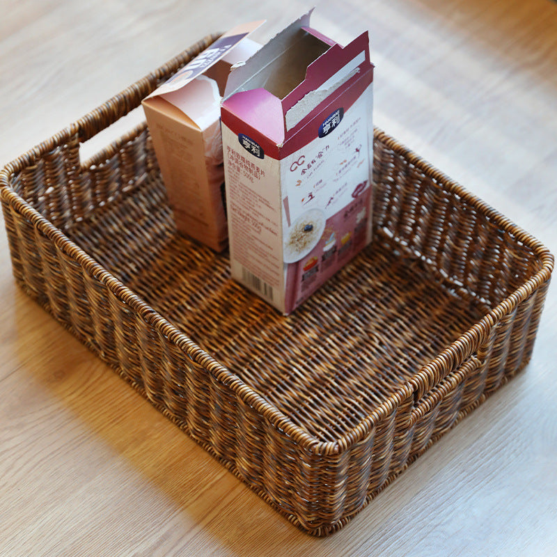 Woven Rectangular Storage Basket with Handles, 37 x 26 x 12 cm