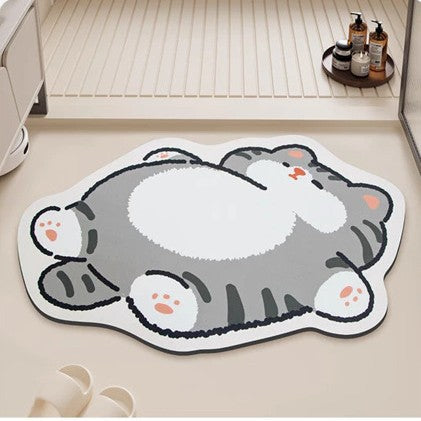 Siopsrl | Plush Cartoon Shaped Cat Floor Bath Mat With Non Slip Backing And Memory Foam Padding