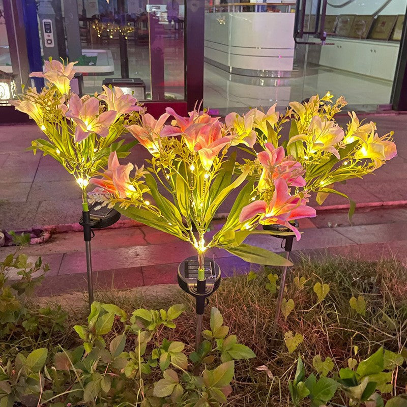 Solar LED Lily Garden Stake Light With Integrated Fairy String And Lifelike Silk Petals Siopsrl