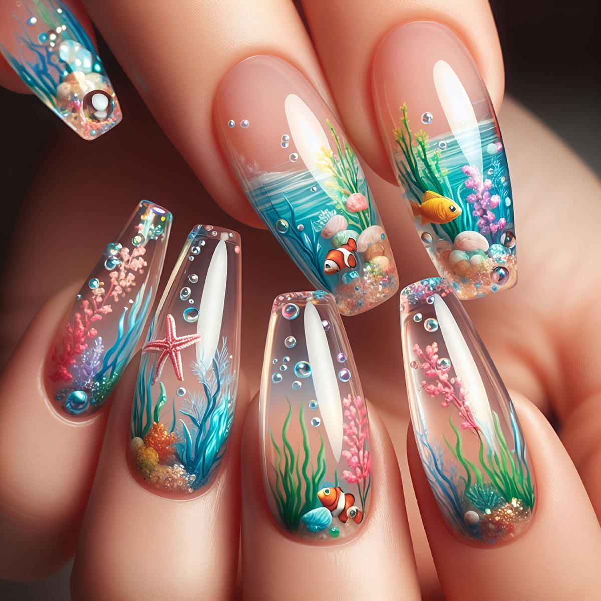 Siopsrl | Artificial nails with underwater motif Siopsrl