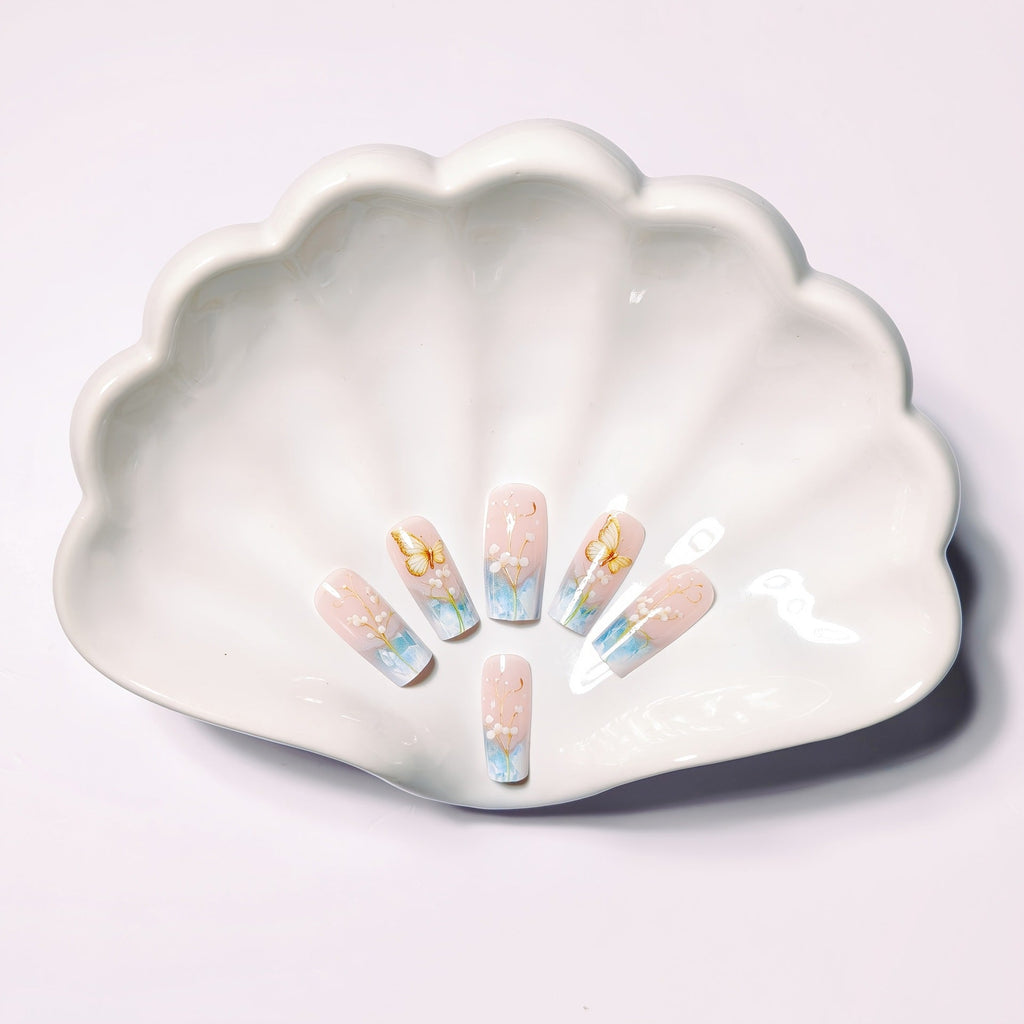 Siopsrl | Artificial nails with elegant flower and butterfly design Siopsrl