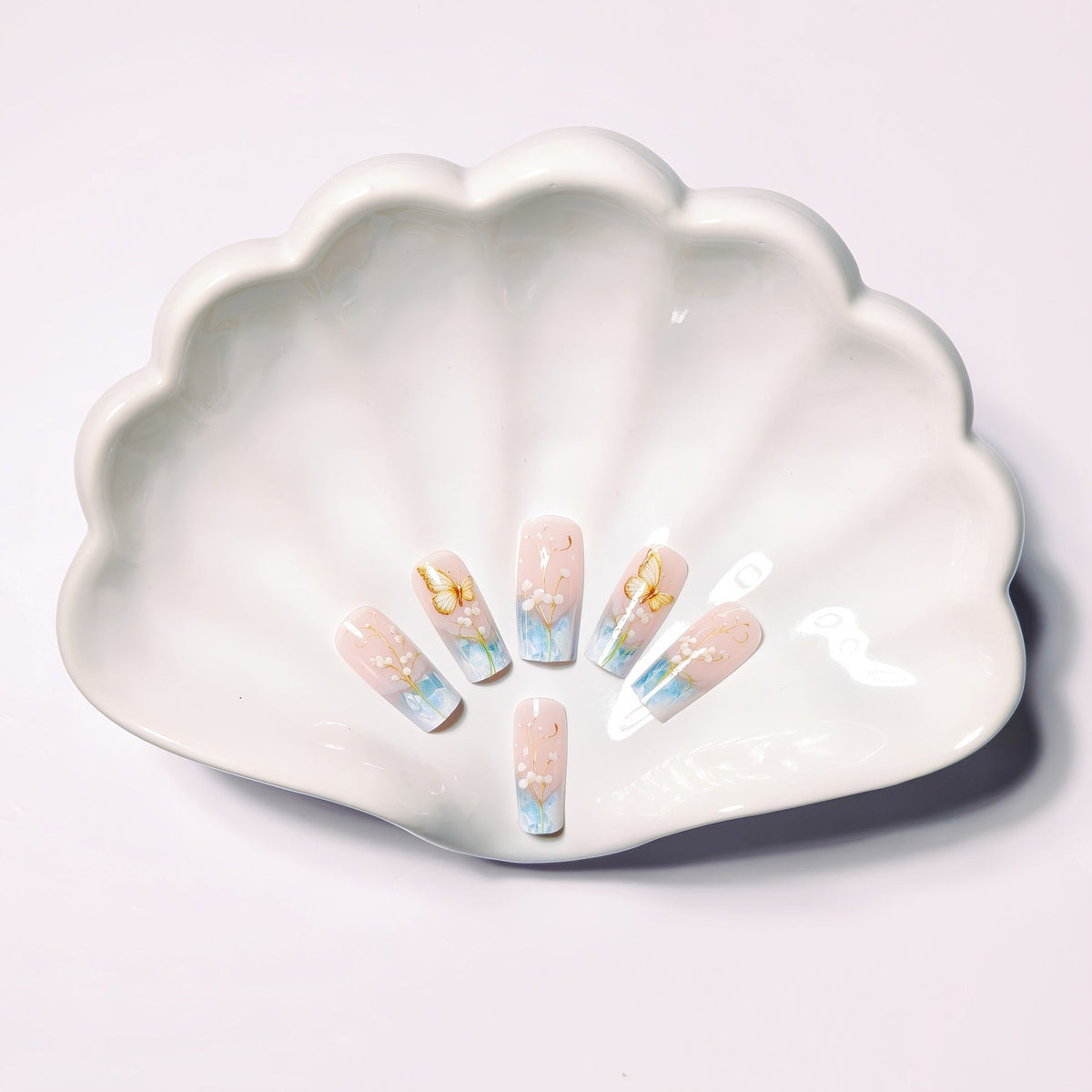 Siopsrl | Artificial nails with elegant flower and butterfly design Siopsrl