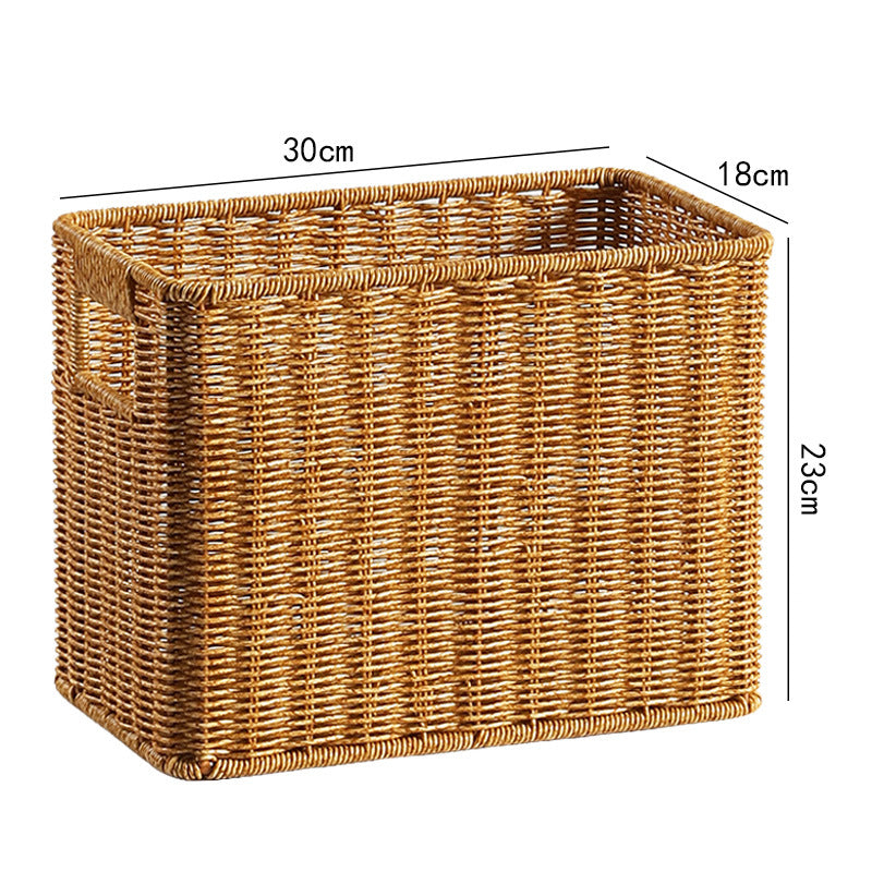 Handwoven Rectangular Storage Basket with Cutout Handles Rectangular Woven Design