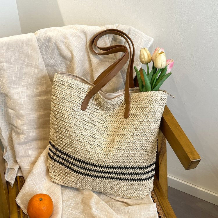 Siopsrl | Spacious fabric tote bag with leather handles Siopsrl