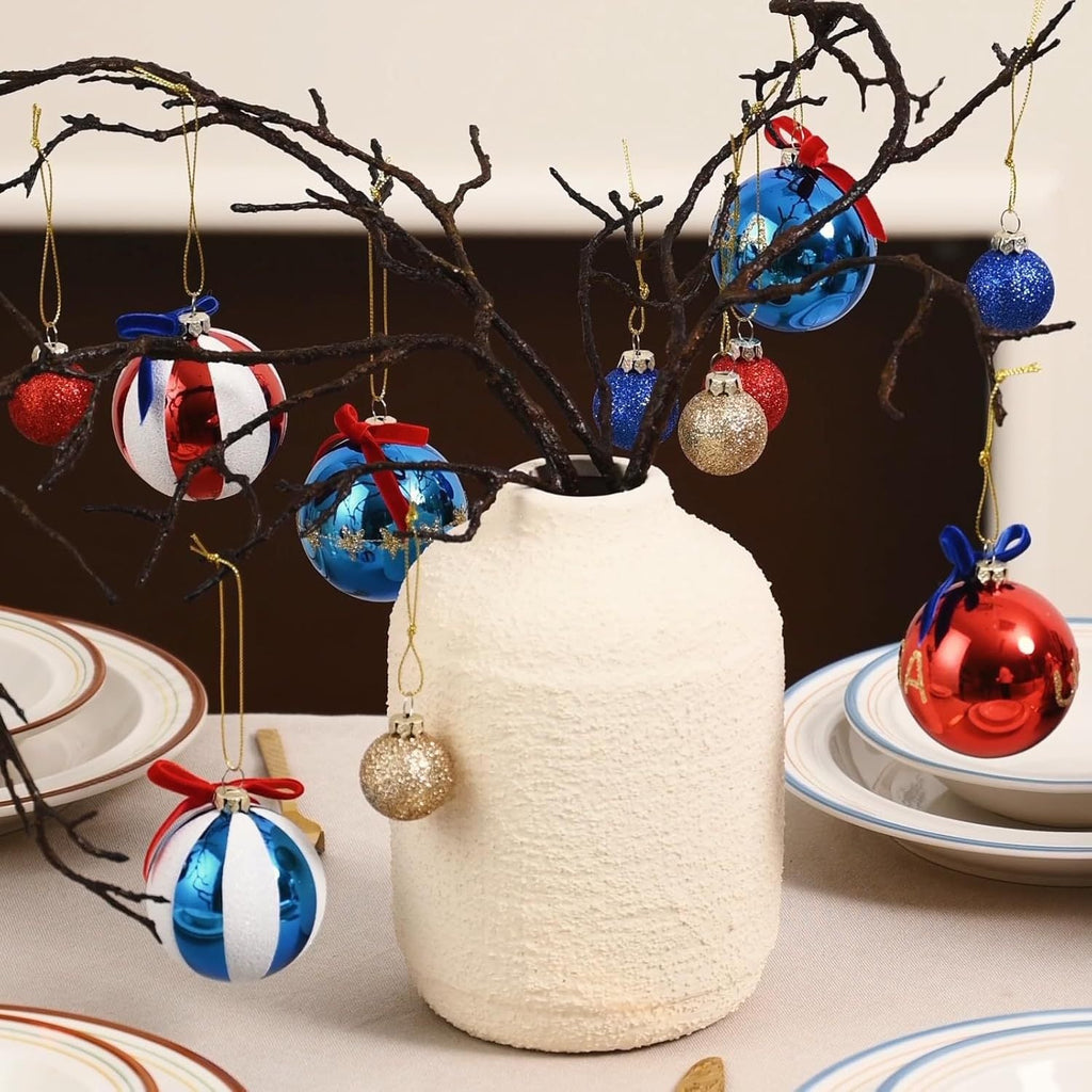 Siopsrl | Unisex nan patriotic Christmas ball set with glitter and mirror surfaces as well as bow suspension Siopsrl