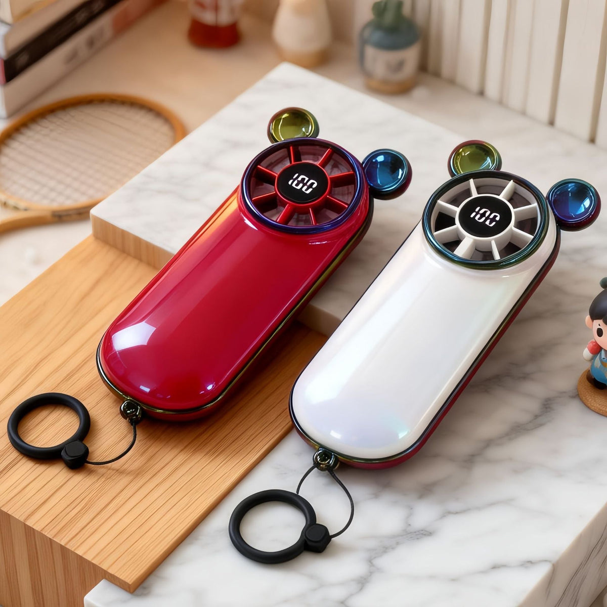 Siopsrl | Ladies portable hand fan with digital temperature display and cute character design Siopsrl