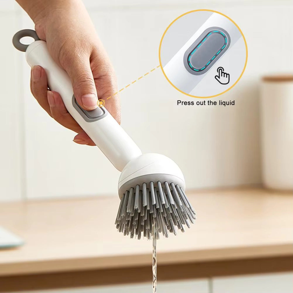 Long Handle Dish Brush with Soap Dispenser and Rotating Scrubber Head