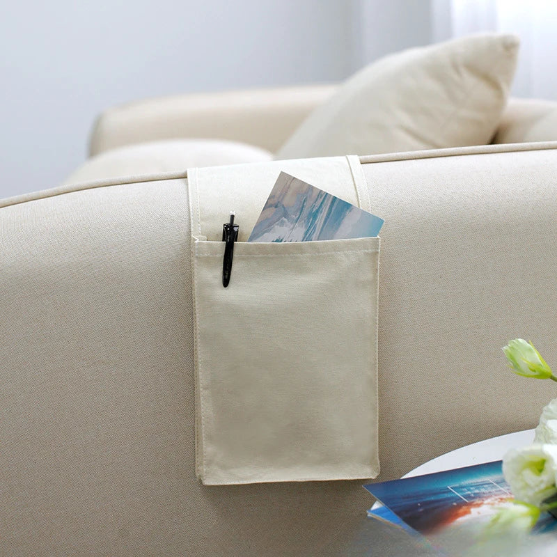 Siopsrl| Restivo Bed Organizer made of cotton linen | Hanging storage with pockets | For remote controls, books & accessories – approx. 30×20×10 cm