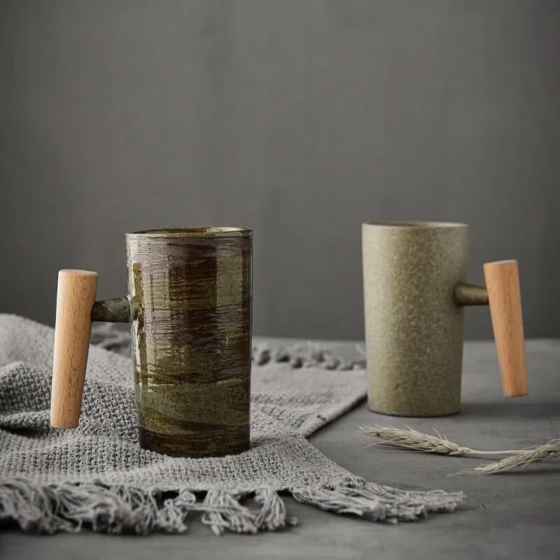 Siopsrl| Nordic Ceramic Latte Mug with Wood Handle