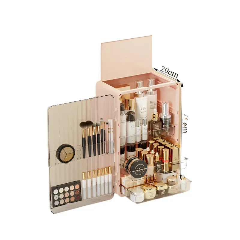Dust-Proof Cosmetic Storage Box with Magnetic Door for Makeup and Skincare