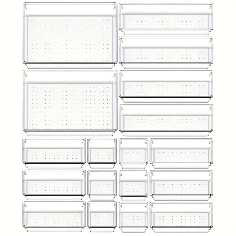 Siopsrl| Clearyx Organizer Set | 18-piece Transparent | Modular & Stackable | For Bathroom, Kitchen & Office