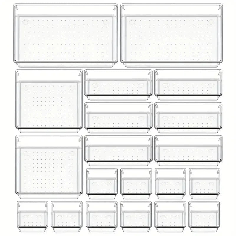 Siopsrl| Clearyx Organizer Set | 18-piece Transparent | Modular & Stackable | For Bathroom, Kitchen & Office