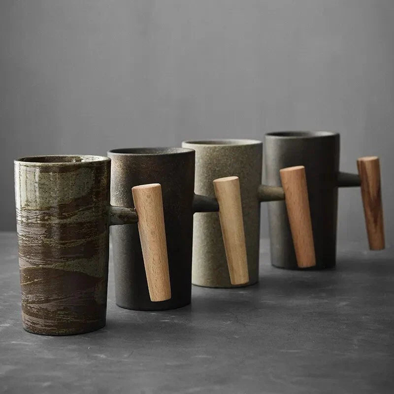 Siopsrl| Nordic Design Mug – Minimalist Ceramic Mug with Wooden Handle