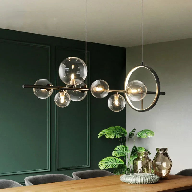 Siopsrl| Modern Creative Metal Chandelier Lighting: 7/10 Clear Glass Bubbles, Long Round Design with G9 Light Fixture