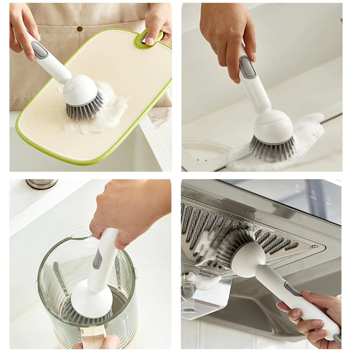 Long Handle Dish Brush with Soap Dispenser and Rotating Scrubber Head