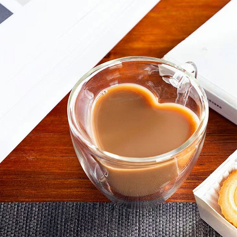 Siopsrl| Heart Love Shape Glass Mug Double-Walled Coffee Cups Insulated Tea Milk Lemon Juice Water Cup Heat-Resistant Drinkware Lover Gift