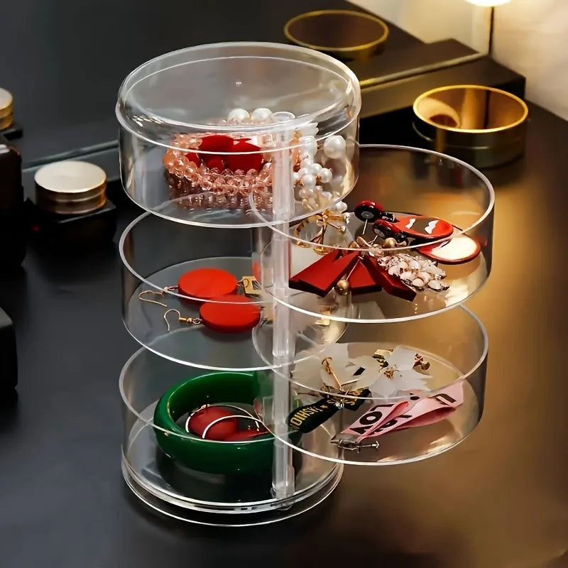 Siopsrl| Rotaviva Jewelry Box | 360° Rotatable & Dustproof | 5 Layer Organizer | Transparent & Compact