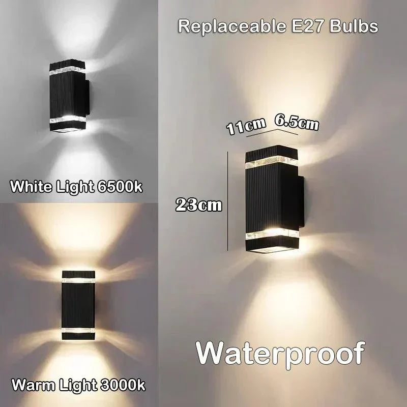 Siopsrl| LumiBloc LED Outdoor Wall Light – Modern IP65 Up & Down Design with E27 Socket