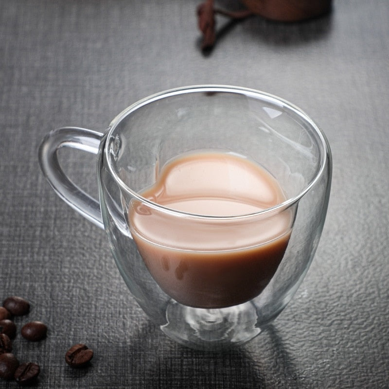 Siopsrl| Heart Love Shape Glass Mug Double-Walled Coffee Cups Insulated Tea Milk Lemon Juice Water Cup Heat-Resistant Drinkware Lover Gift