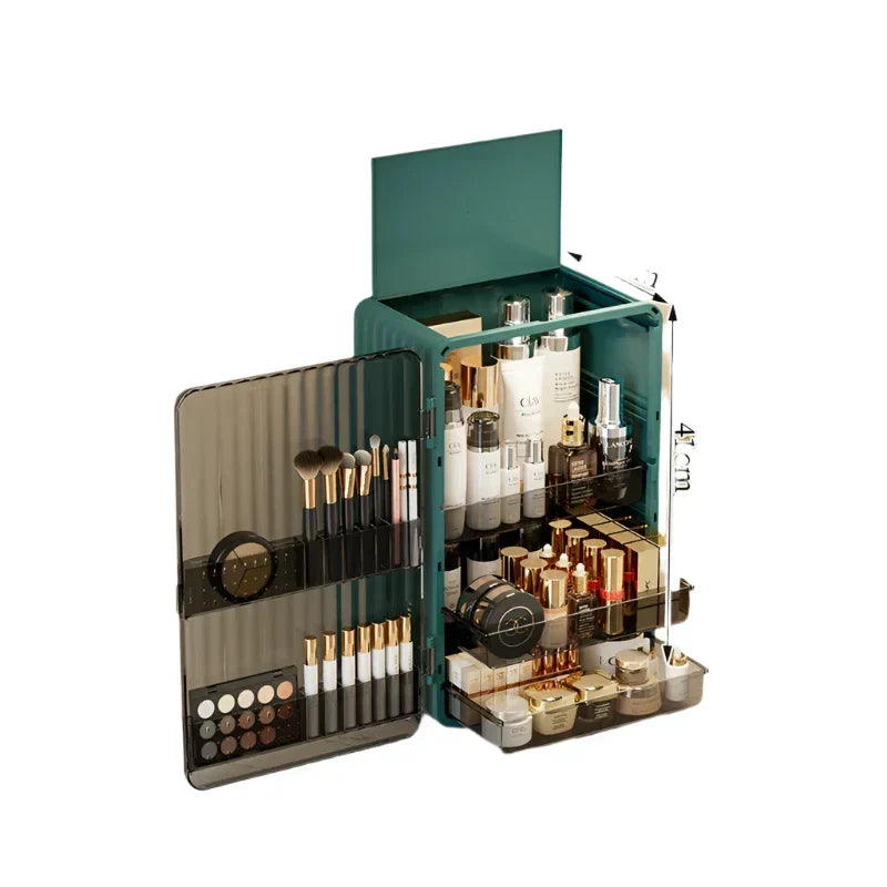 Dust-Proof Cosmetic Storage Box with Magnetic Door for Makeup and Skincare