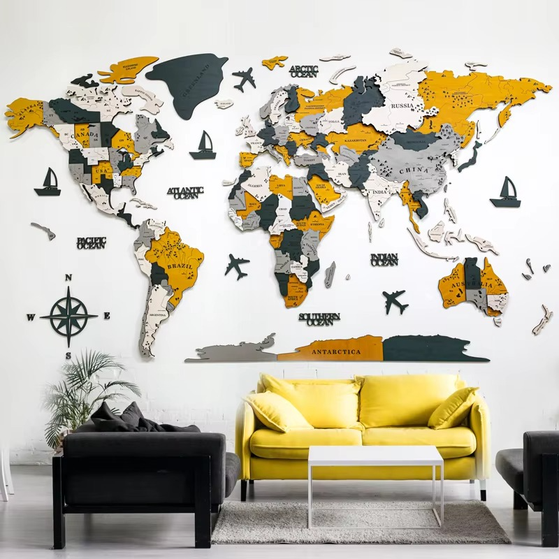 Siopsrl| 3D Solid Wood World Map Wall Art - Nordic-Style Home Decor