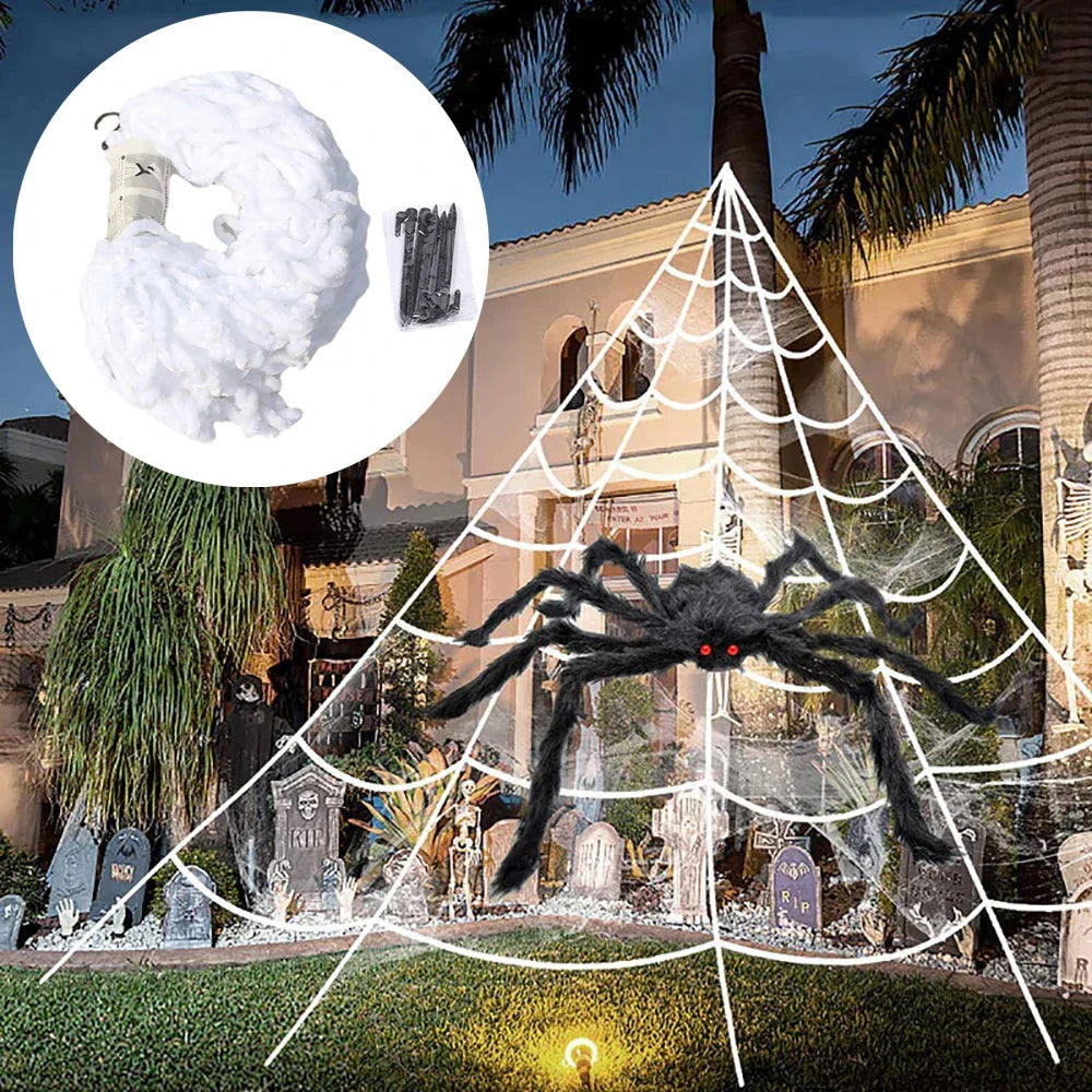 Siopsrl| CreepyWeb XXL Spider Web | Triangular | 5 m | Fluffy Halloween Decoration for Garden & Home