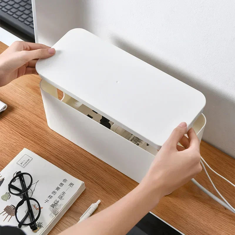 Siopsrl| Kabelux Cable Box with Lid | 32×13×12 cm | Socket & Charging Cable Organizer | Dust Protection for Power Supplies & Routers