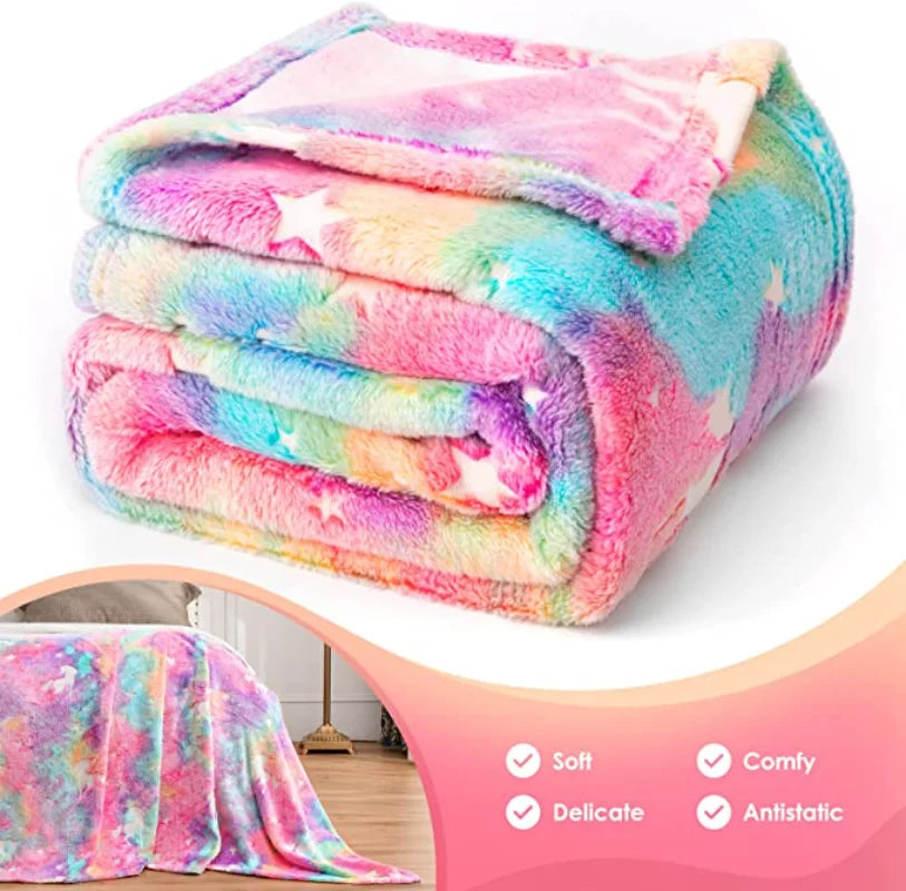 Siopsrl| StellaLumi | Glowing Unicorn Blanket | Cozy & Magical | Glow-in-the-Dark Stars & Hearts | Gift for Kids & Adults