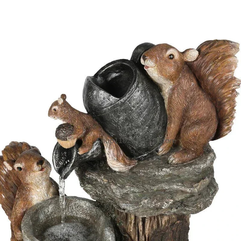 siopsrl | Lunaverde Solar Deco Fountain Duck & Squirrel | Garden Figure with LED Light | Weatherproof Resin | For Terrace & Balcony