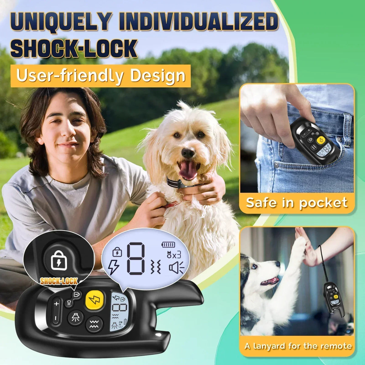Siopsrl| Dog Training Collar with Remote – Shock Lock, Sound & Vibration Modes, Waterproof, 1600ft Range