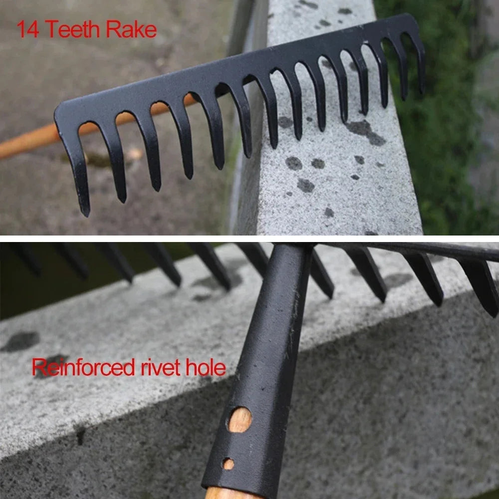 Siopsrl| AgriZink Stainless Steel Garden Rake with 14 Tines | Robust Tool for Agriculture & Garden | For Leaves, Hay, Soil & Mulch | High-Quality Soil Rake