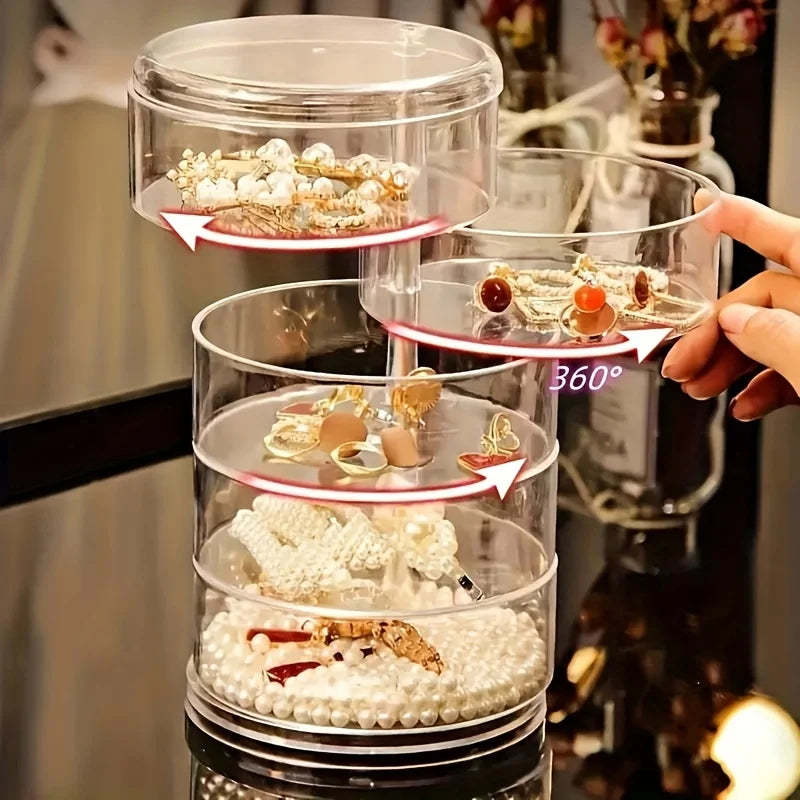 Siopsrl| Rotaviva Jewelry Box | 360° Rotatable & Dustproof | 5 Layer Organizer | Transparent & Compact