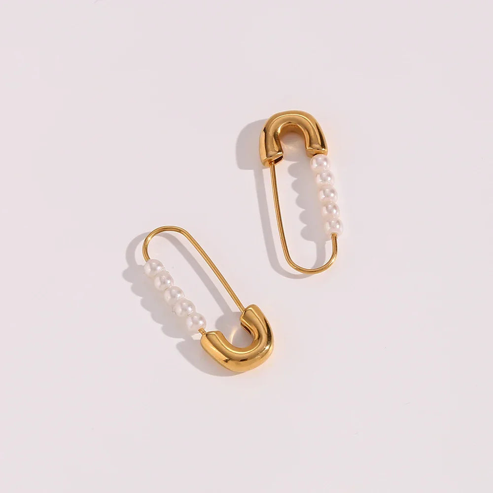 Siopsrl| 18k Pearl Accented Safety Pin Earrings