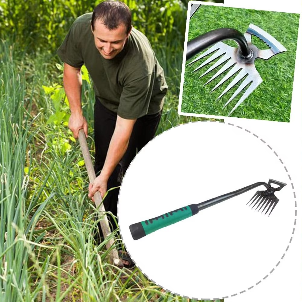 Siopsrl| Dual-Purpose 8-Tooth Manganese Steel Hoe with Non-Slip Rubber Handle for Weeding, Digging, and Soil Loosening