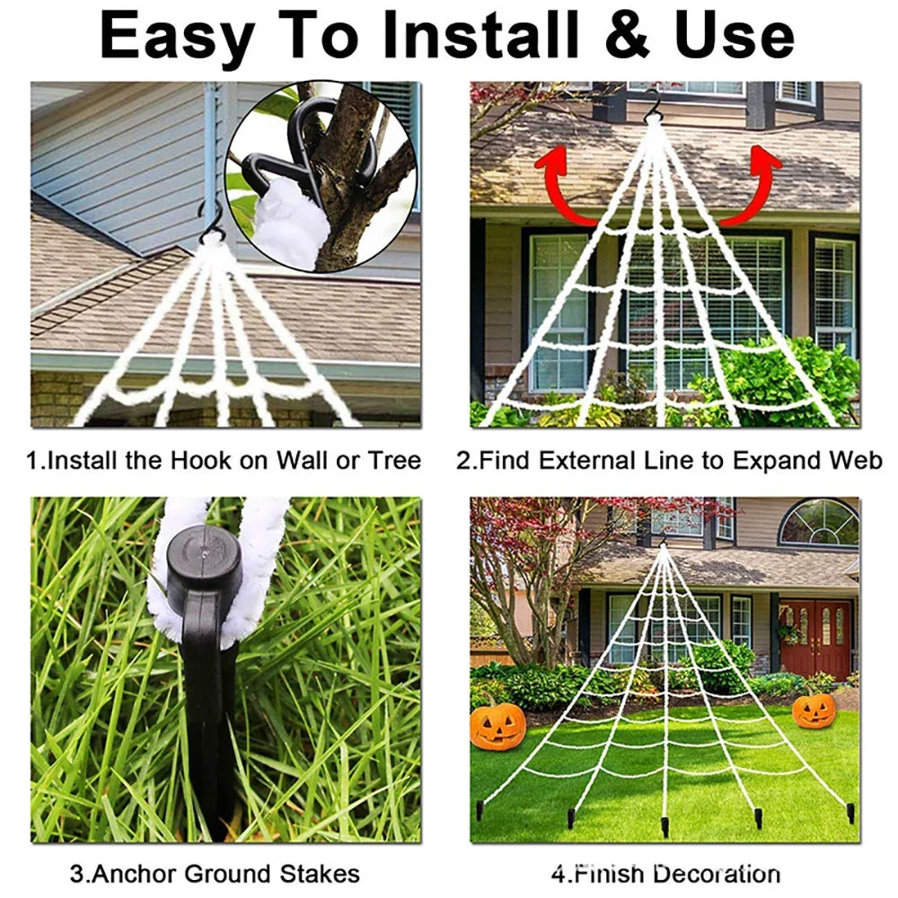 Siopsrl| CreepyWeb XXL Spider Web | Triangular | 5 m | Fluffy Halloween Decoration for Garden & Home