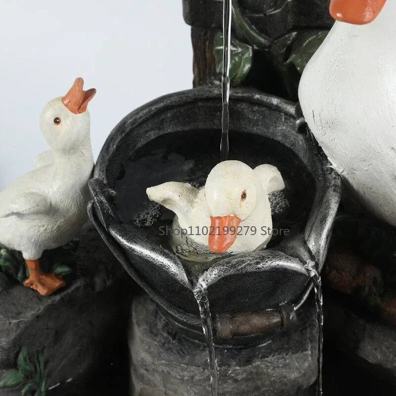 siopsrl | Lunaverde Solar Deco Fountain Duck & Squirrel | Garden Figure with LED Light | Weatherproof Resin | For Terrace & Balcony
