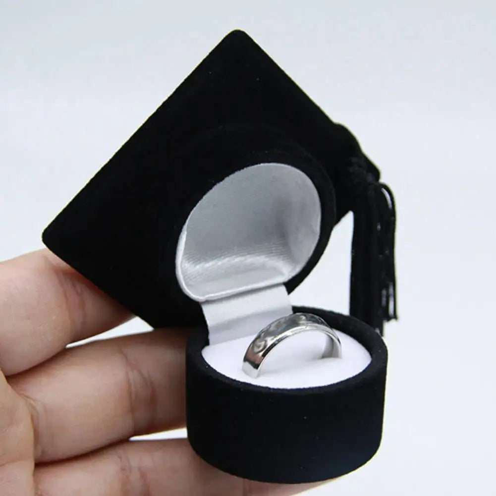 Siopsrl| Graduation Cap Shaped Flannel Jewelry Ring Storage Box