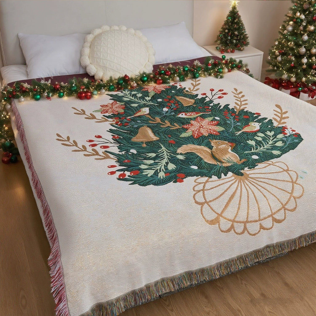 Christmas Squirrel Tree Jacquard Tapestry Throw