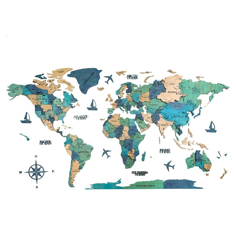 Siopsrl| 3D Solid Wood World Map Wall Art - Nordic-Style Home Decor