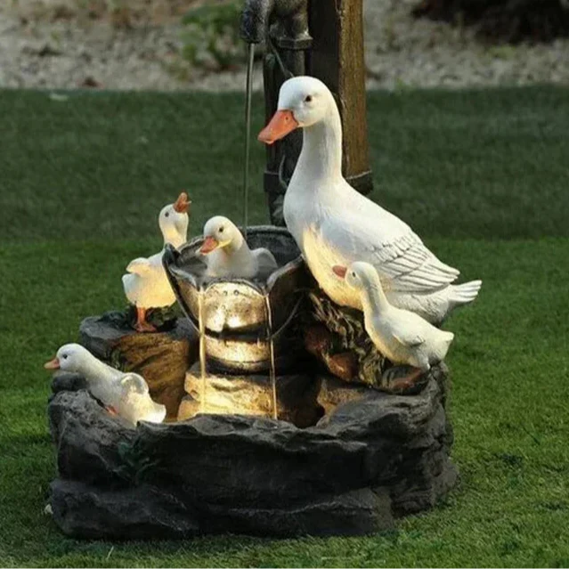 siopsrl | Lunaverde Solar Deco Fountain Duck & Squirrel | Garden Figure with LED Light | Weatherproof Resin | For Terrace & Balcony
