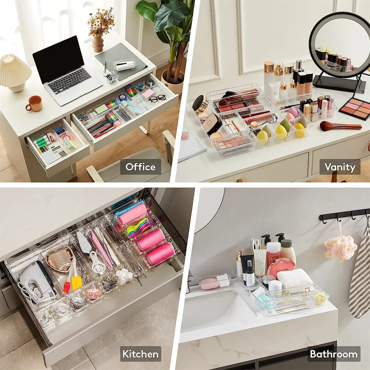 Siopsrl| Clearyx Organizer Set | 18-piece Transparent | Modular & Stackable | For Bathroom, Kitchen & Office