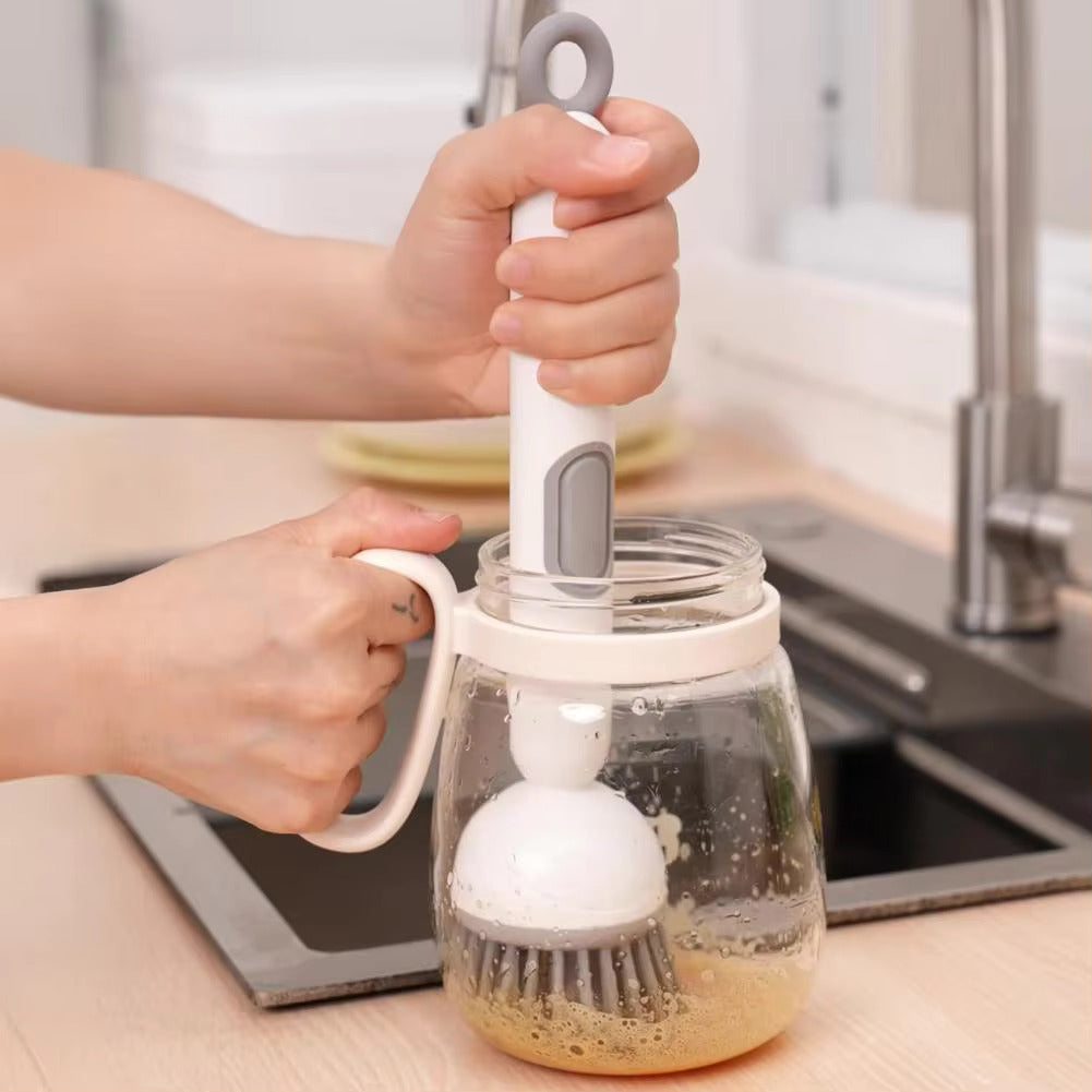 Long Handle Dish Brush with Soap Dispenser and Rotating Scrubber Head