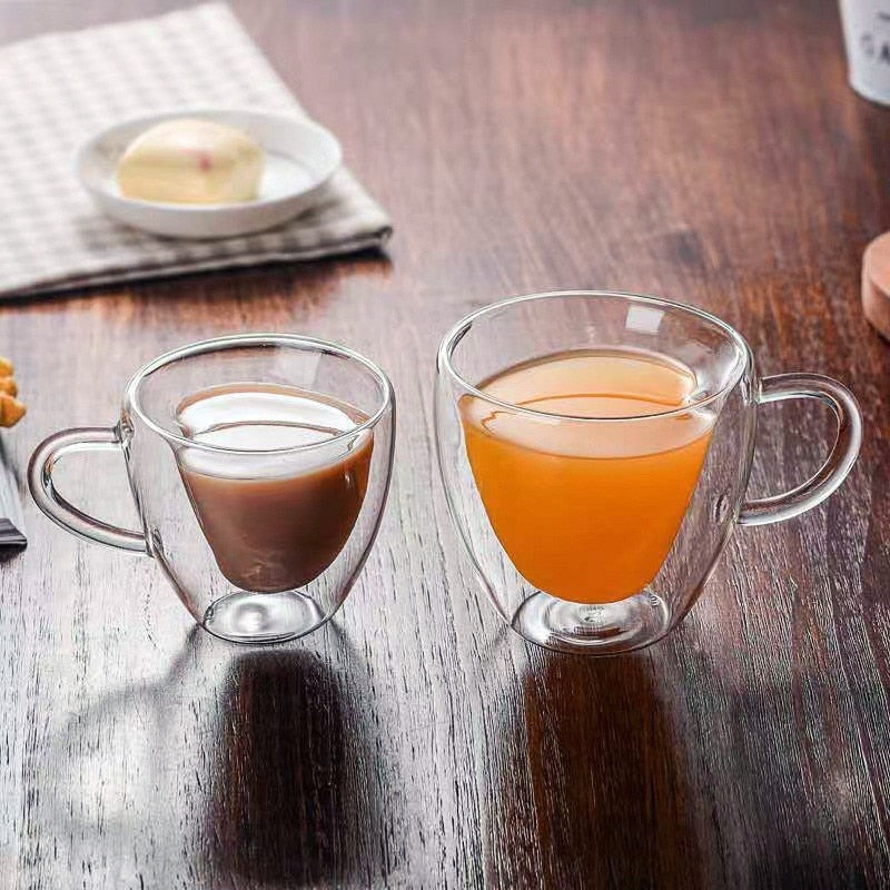 Siopsrl| Heart Love Shape Glass Mug Double-Walled Coffee Cups Insulated Tea Milk Lemon Juice Water Cup Heat-Resistant Drinkware Lover Gift