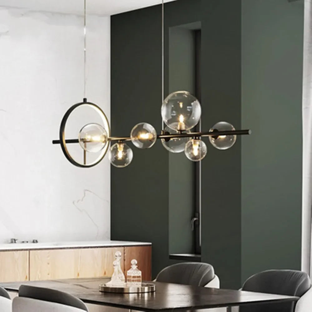 Siopsrl| Modern Creative Metal Chandelier Lighting: 7/10 Clear Glass Bubbles, Long Round Design with G9 Light Fixture